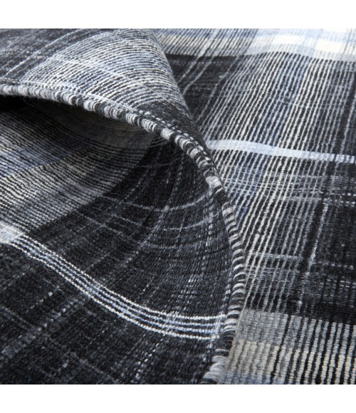 Feizy Jemma Rustic Plaid, Black/White/Blue, 5' x 8' Area Rug