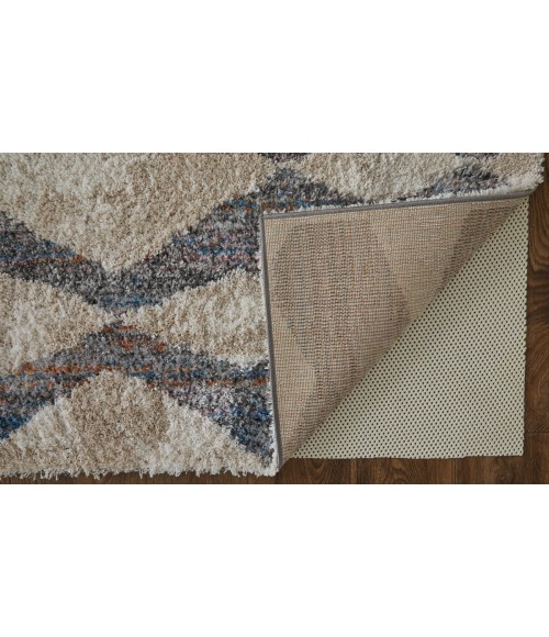 Feizy Mynka Bohemian & Eclectic Diamond, Tan/Ivory/Blue, 2'-6" x 8' Runner