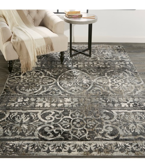 Feizy Kano Casual Distressed, Gray/Ivory/Taupe, 8'-9" x 8'-9" Round Rug