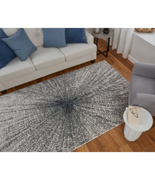 Feizy Micah Mid-Century Modern Abstract, Ivory/Gray/Blue, 8' x 10' Area Rug