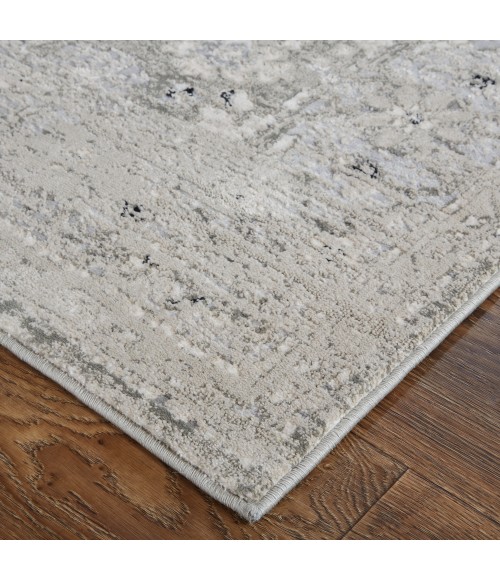 Feizy Macklaine Distressed Metallic Rug, Ivory/Silver Gray, 5ft x 8ft Area Rug