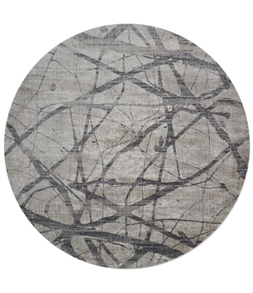 Kano Area Rug Feizy Kano Industrial Abstract, Taupe/Gray/Ivory, 8'-9" x 8'-9" Round Rug