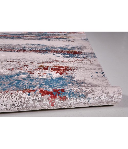 Feizy Cadiz Industrial Abstract, Gray/Red/Blue, 12' x 18' Area Rug