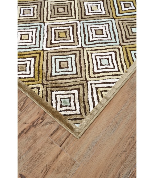 Feizy Saphir Mah Mid-Century Modern Geometric, Brown/Tan/Green, 7'-6" x 10'-6" Area Rug