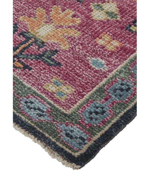 Feizy Piraj Nordic Hand-Knot Wool Area Rug, Carmine Pink/Indigo, 7ft-9in x 9ft-9in