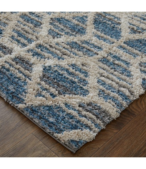 Feizy Mynka Bohemian & Eclectic Diamond, Blue/Ivory, 2'-6" x 8' Runner