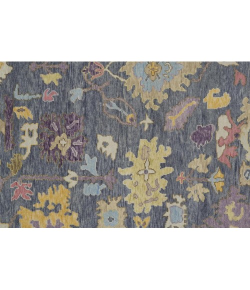 Feizy Karina Luxe Hand Knot Botanical Rug, Blue/Wheat Beige, 2ft-6in x 8ft-Runner