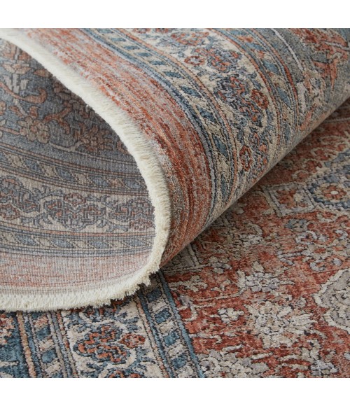 Feizy Marquette Rustic Persian Farmhouse Rug, Rust/Aegean Blue, 7ft-10in x 9ft-10in