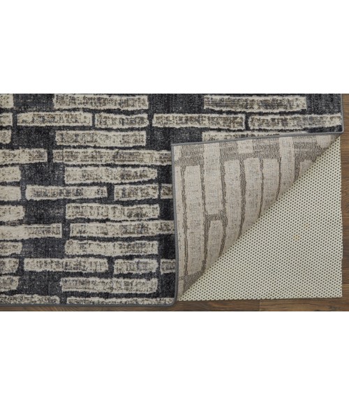 Feizy Kano Industrial Geometric, Gray/Black/Ivory, 8'-9" x 8'-9" Round Rug