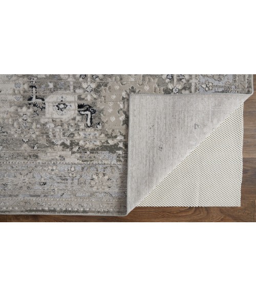 Feizy Macklaine Distressed Metallic Rug, Ivory/Silver Gray, 5ft x 8ft Area Rug