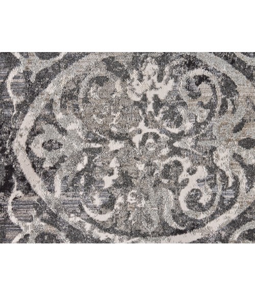 Feizy Kano Casual Distressed, Gray/Ivory/Taupe, 8'-9" x 8'-9" Round Rug