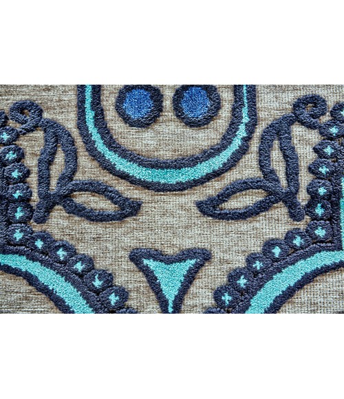 Feizy Saphir Callo Bohemian & Eclectic Damask, Tan/Taupe/Blue, 7'-6" x 10'-6" Area Rug