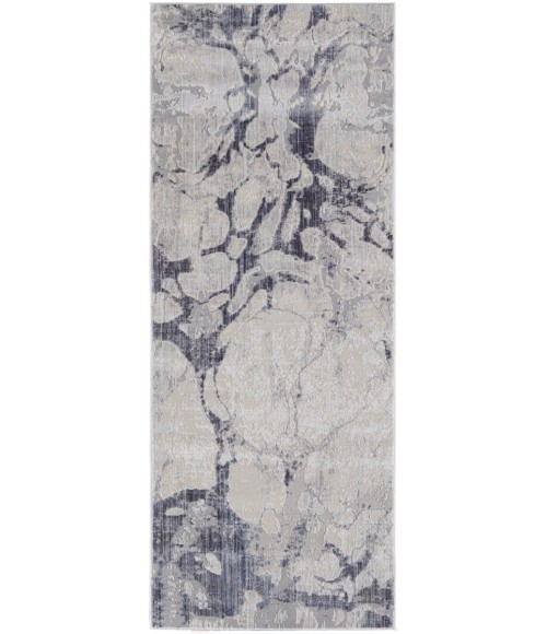Feizy Laina Casual Abstract, Ivory/Blue, 3' x 12' Runner