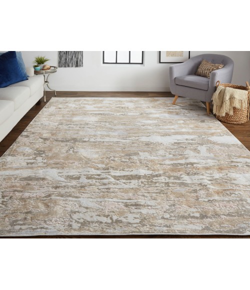 Feizy Laina Industrial Abstract, Tan/Ivory, 9'-8" x 12'-8" Area Rug