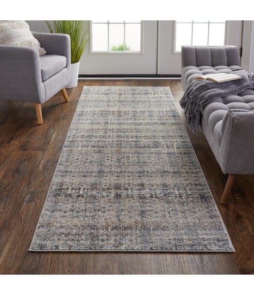 Kaia Area Rug Feizy Kaia Rustic Distressed, Tan/Ivory/Blue, 2'-6" x 10' Runner