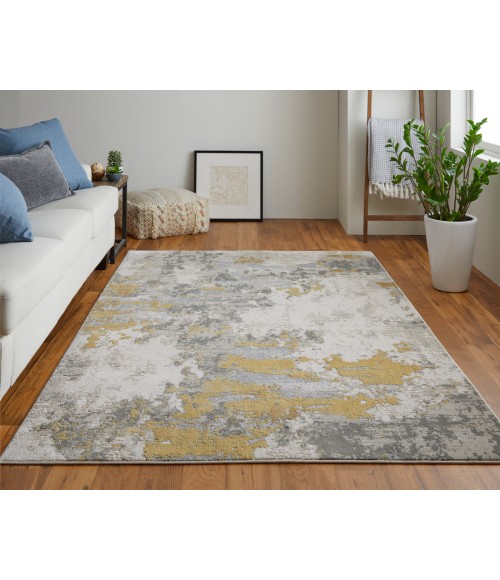 Waldor Area Rug Feizy Waldor Luxury & Glam Abstract, Ivory/Gold/Gray, 6'-7" x 9'-6" Area Rug