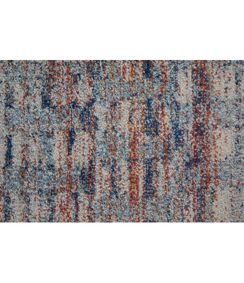 Feizy Edgemont Casual Abstract, Blue/Ivory/Orange, 10' x 14' Area Rug