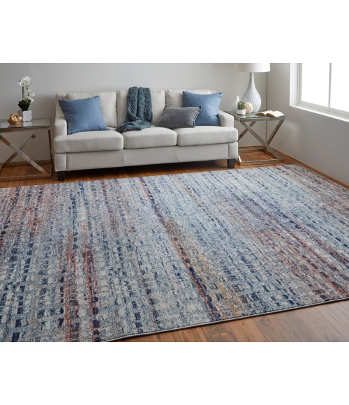 Feizy Edgemont Casual Abstract, Blue/Ivory/Orange, 10' x 14' Area Rug