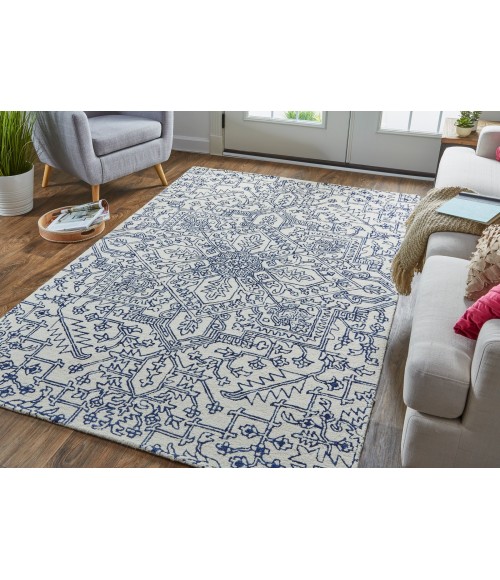 Feizy Belfort Vintage Medallion, Ivory/Blue, 10' x 14' Area Rug