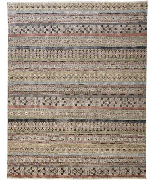 Feizy Payton Global Stripes, Tan/Orange/Blue, 9'-6" x 13'-6" Area Rug