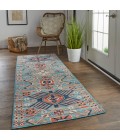 Nolan Area Rug Feizy Nolan Vinatge Style Tribal Kazak Rug, River Blue/Red Orange, 2ft-10in x 7ft-10in