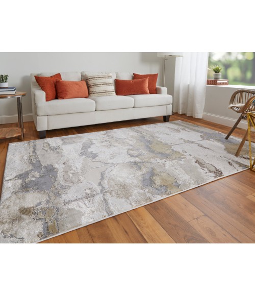 Aura Area Rug Feizy Aura Casual Watercolor, Gray/Ivory/Gold, 8' x 10' Area Rug