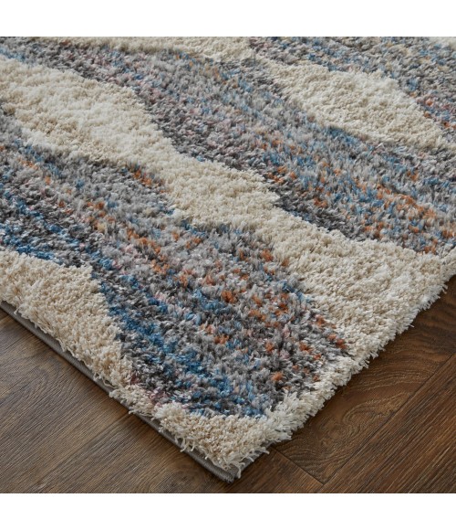 Feizy Mynka Bohemian & Eclectic Diamond, Tan/Ivory/Blue, 2'-6" x 8' Runner
