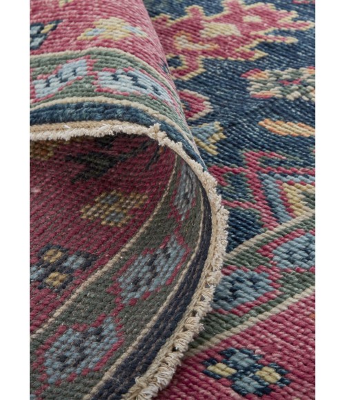 Feizy Piraj Nordic Hand-Knot Wool Area Rug, Carmine Pink/Indigo, 7ft-9in x 9ft-9in