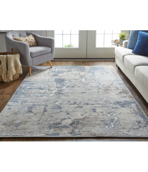 Laina Area Rug Feizy Laina Industrial Abstract, Ivory/Gray/Blue, 2' x 3' Accent Rug