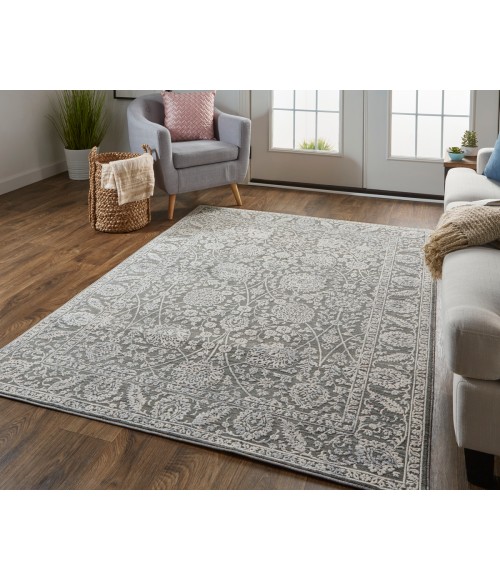 Thackery Area Rug Feizy Thackery Transitional Oriental Rug, Charcoal/Bone White, 5ft-6in x 5ft-6in Round