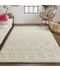 Anica Area Rug Feizy Anica Moroccan Chevorn Wool Tufted Area Rug, Ivory/Chambray Blue, 10ft x 14ft