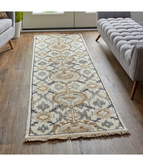 Feizy Beall Luxury Wool Rug, Ornamental Ikat, Beige, 2ft - 6in x 8ft, Runner