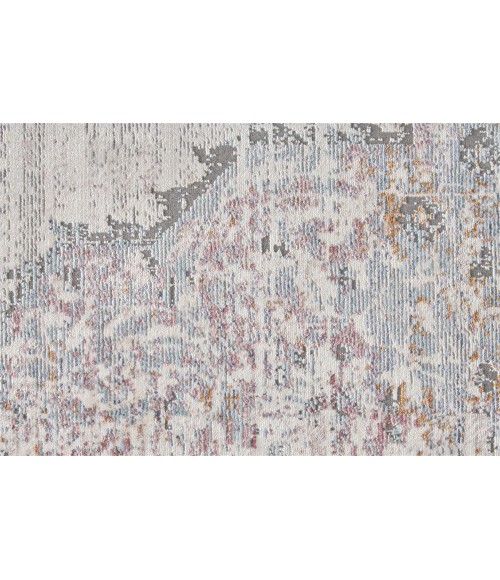 Cecily Area Rug Feizy Cecily Luxury & Glam Medallion, Ivory/Gray/Pink, 8' x 8' Square Square Rug