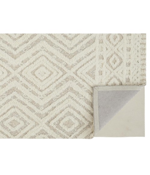 Feizy Anica Moroccan Wool Rug w/Diamonds, Ivory/Natural Tan, 4ft x 6ft Accent Rug