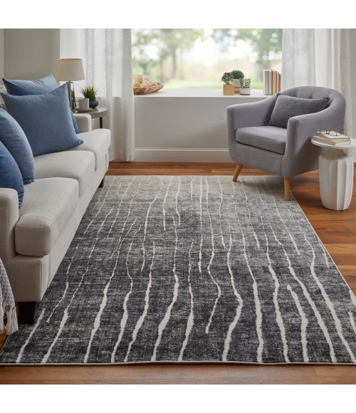 Feizy Kano Industrial Abstract, Black/Gray/Ivory, 8'-9" x 8'-9" Round Rug