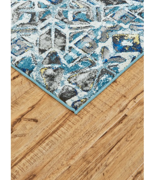 Feizy Brixton Bohemian & Eclectic Geometric, Blue/Ivory/Taupe, 10' x 13'-2" Area Rug