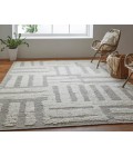 Feizy Ashby Farmhouse Geometric, Gray/Ivory, 9' x 9' Round Rug