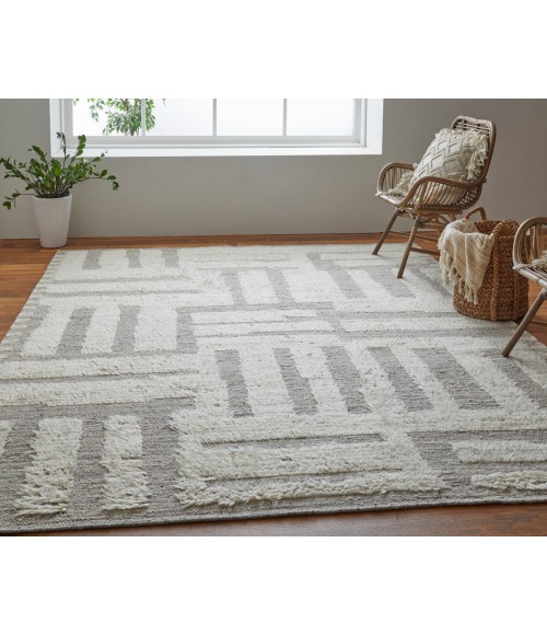 Feizy Ashby Farmhouse Geometric, Gray/Ivory, 9' x 9' Round Rug