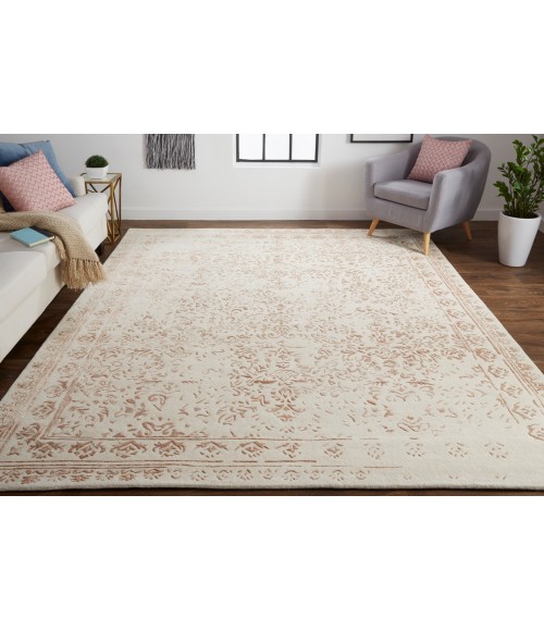 Feizy Bella High/Low Floral Wool Rug, Sand Beige/Blush Pink, 9ft x 12ft Area Rug