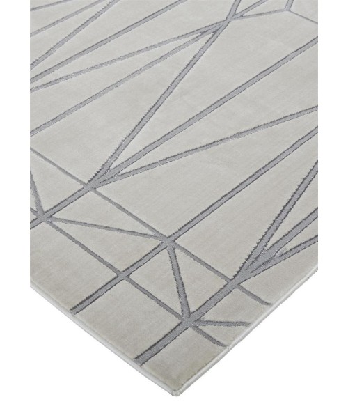 Feizy Micah Mid-Century Modern Geometric, White/Silver/Gray, 8' x 11' Area Rug