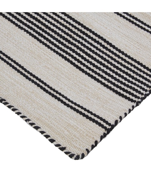 Feizy Duprine Casual Stripes, Black/White/Ivory, 10' x 14' Area Rug