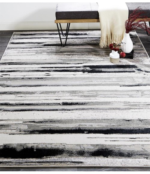 Feizy Micah Industrial Abstract, Silver/Gray/Black, 3'-11" x 6' Accent Rug