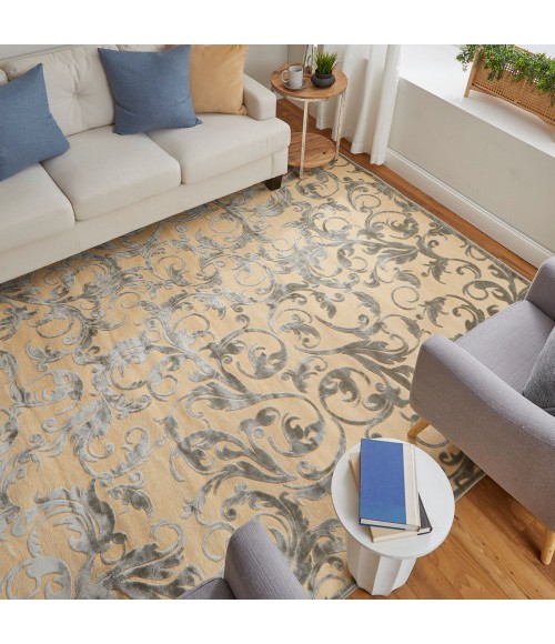Feizy Saphir Zam Casual Floral & Botanical, Tan/Gray, 7'-6" x 10'-6" Area Rug