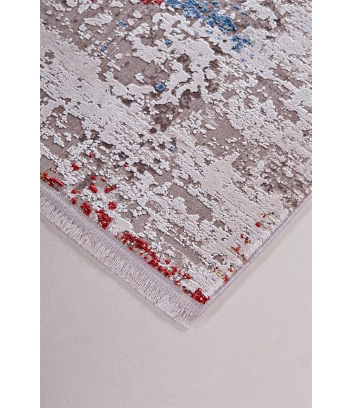 Feizy Cadiz Industrial Abstract, Gray/Red/Blue, 12' x 18' Area Rug