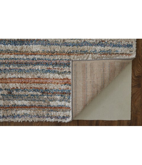 Feizy Mynka Casual Stripes, Ivory/Blue/Orange, 10' x 14' Area Rug