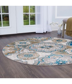 Home Dynamix Tremont Willow Taupe-Blue Area Rug 5 ft. 2 in. Round