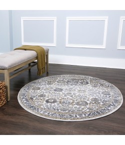Home Dynamix Kenmare Celeste Gray-Yellow Area Rug 5 ft. 2 in. Round
