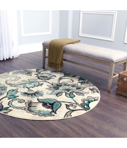 Home Dynamix Boho Odesa Ivory-Blue Area Rug 5 ft. 2 in. Round