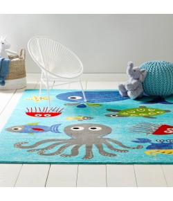 Home Dynamix Playground Sea Fish and Turtles Blue Area Rug 6 ft. 6 in. X 9 ft. 10 in. Rectangle