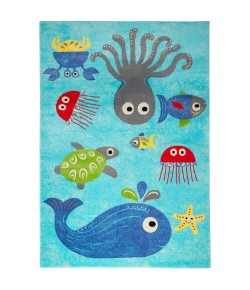 Home Dynamix Playground Sea Fish and Turtles Blue Area Rug 6 ft. 6 in. X 9 ft. 10 in. Rectangle